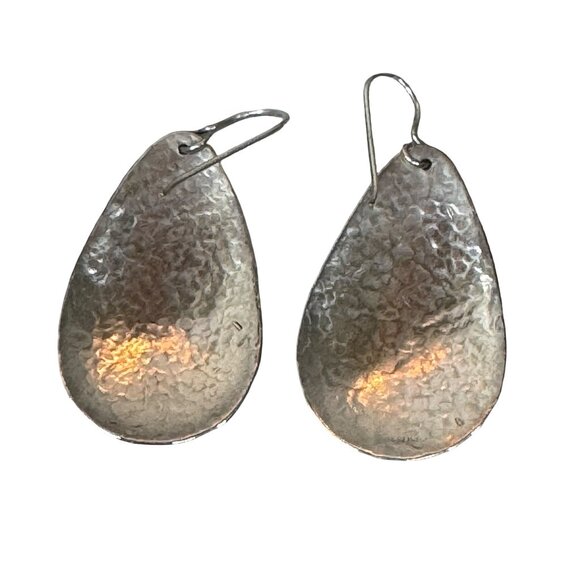 Large Statement Hammered Sterling Silver Teardrop Dangle Earrings Lightweight 2" - Picture 3 of 6